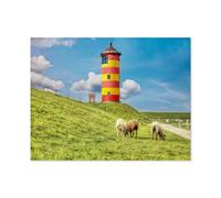 Puzzle 1000 Pièces，Moutons Devant Le Phare de Pilsum sur la côte Allemande de la mer du Nord，Puzzle 1000 Pieces Jeu De Famille Amusant pour Enfants Adultes（75x50cm）-A60