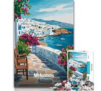 Puzzle 1000 pièces Mykonos Grèce Paysage pour Adultes et Adolescents, Jeu Familial Anti-Stress, défi Difficile, Collection d'artistes, Beaux-Arts 50x75cm