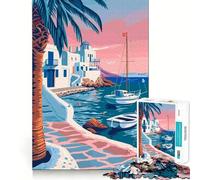 Puzzle 1000 pièces Mykonos Grèce Voyage Art Découpe sans Couture Jeu de réflexion Stimulant Activité paisible Jeu Amusant Cadeau d'anniversaire Loisir (38x52cm)