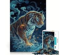 Puzzle 1000 pièces Mystical Tiger Blue Mist pour Adultes Développe la mémoire Moments de Paix Design Assemblage Cadeau de qualité supérieure (50x75cm)