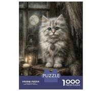 Puzzle 1000 Pièces Mystical White Cat with Full Moon Puzzles pour Adultes, Jeu Familial, Améliore La Mémoire, Offrez-Les en Cadeau À Toute La Famille 70x50cm/1000pcs