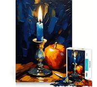 Puzzle 1000 pièces Nature Morte Bougie Bleue et Pommes Découpe précise Jeu de logique et de détente Décoration de Noël (50x75cm)