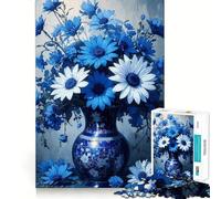 Puzzle 1000 pièces Nature Morte Florale Bleue et Blanche Assemblage précis et Amusant,activité cérébrale Intelligente,détente et Divertissement,Cadeau d'anniversaire (38x26cm)