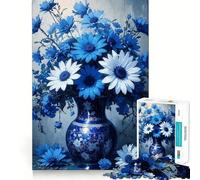 Puzzle 1000 pièces Nature Morte Florale Bleue et Blanche Découpe Impeccable Jeu de réflexion Amusant et Stimulant,Divertissement idéal pour Les Moments de détente,Cadeau Artistique de Noël (50x75cm)