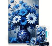 Puzzle 1000 pièces Nature Morte Florale Bleue et Blanche Découpe Impeccable Jeu de réflexion Amusant et Stimulant,Divertissement idéal pour Les Moments de détente,Cadeau Artistique de Noël (38x52cm)