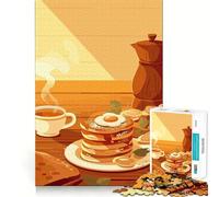 Puzzle 1000 pièces Nature Morte Petit-déjeuner avec crêpes et café Découpe précise Jeu d'adresse mentale Jeu Facile à Jouer Cadeau Artistique de Noël (50x75cm)