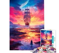 Puzzle 1000 pièces « Navigation au Coucher du Soleil Jeu de réflexion Stimulant l'intelligence Jouet addictif Cadeau d'anniversaire défi Difficile (Dimensions 38x52cm)