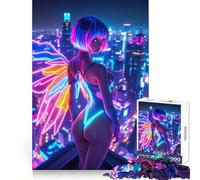 Puzzle 1000 pièces Neon Angel Cyberpunk Cityscape pour Adolescents, Jouet d'entraînement cérébral apaisant et Amusant, Objet d'art à Assembler et à Collectionner (50x75cm)