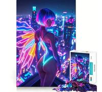 Puzzle 1000 pièces Neon Angel Cyberpunk Cityscape pour Adolescents, Jouet d'entraînement cérébral apaisant et Amusant, Objet d'art à Assembler et à Collectionner (50x75cm)