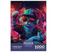 Puzzle 1000 Pièces Neon Cat DJ Art Print Puzzles pour Adolescents Course De Vitesse Manuelle Activités Amusantes À La Maison Jeu Stimulant Et Jeu en Famille 52x38cm/1000pcs