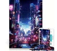Puzzle 1000 pièces Neon Japan Cyber Punk City pour Adultes Jeu de réflexion et de Concentration Silencieux et Amusant Bords serrés Cadeau de Noël (38x52cm)
