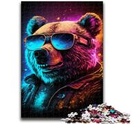 Puzzle 1000 pièces Neon Nights Bear, Jeu éducatif, Jouet de défi, décoration Murale, Cadeaux d'anniversaire et de Noël Uniques, 26x38cm