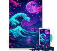 Puzzle 1000 pièces Neon Wave et Porte Torii pour Adultes Jeu de logique Solide, Anti-Stress, Bords Nets, (38x26cm)