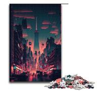 Puzzle 1000 pièces New York City Neon Jigsaw pour Adultes Puzzle en Bois Superbes Cadeaux pour Noël 75x50cm