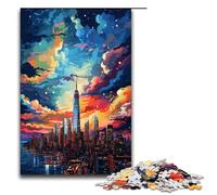 Puzzle 1000 pièces New York USA entouré d'éclaboussures Puzzle coloré pour Adultes Jeu éducatif en Bois Jouet de défi 75 x 50 cm