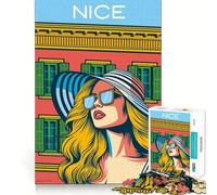 Puzzle 1000 pièces Nice France Illustration Impression d'art de Voyage Ajustement Parfait Art Jeu créatif et Stimulant Temps de détente et de Jeu Décoration de Noël (38x52cm)