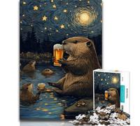Puzzle 1000 pièces « Night Sky Beer Capybara » pour Adultes et Adolescents, Anti-Stress, défi Difficile à Offrir en Cadeau à Toute la Famille (50x75cm)
