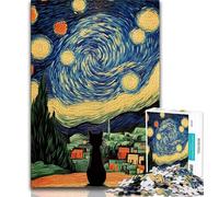 Puzzle 1000 pièces Night Sky, Chat du Ciel Nocturne, pour Adultes et Adolescents, Jeu Stimulant et Familial avec des pièces de Formes aléatoires entièrement emboîtables (38x26cm)
