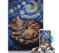 Puzzle 1000 pièces Night Sky Ciel Nocturne Chat Noir, Anti-Stress, défi Difficile, Chaque pièce est Unique - Jeu Familial Stimulant et Amusant (38x26cm)