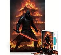 Puzzle 1000 pièces Ninja en feu avec épées Rouges,découpe soignée,Jeu de réflexion,Cadeau,activité Calme pour Un Anniversaire (50x75cm)