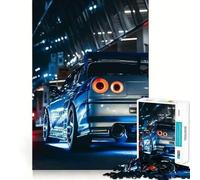Puzzle 1000 pièces Nissan Skyline R Bleue Vue arrière,découpe précise,défi Intelligent et Amusant,Divertissement et décoration de Noël (38x52cm)