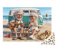 Puzzle 1000 pièces Noël pour Adultes Plage Couple Âgé - Mamie Papi Guitare Chien Plage, épais, Robuste, Vibrant, Difficile, Cadeau 70x50cm/1000pcs