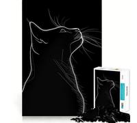 Puzzle 1000 pièces Noir et Blanc Silhouette de Chat Mignon,articulations nettes,Jeu Amusant pour stimuler l'esprit,Jeu de détente,décoration Murale de Noël (38x26cm)
