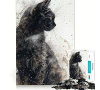 Puzzle 1000 pièces Noir Feline Elegance pour Adolescents, Jeu Intelligent, Image à Assembler, (38x52cm)