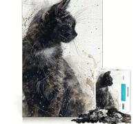 Puzzle 1000 pièces Noir Feline Elegance pour Adultes, Jeu Intelligent et Amusant à Assembler Ensemble, Cadeau de Saison (50x75cm)