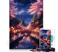 Puzzle 1000 pièces Nuit de cerisiers en Fleurs au Japon Découpe précise Jeu de Construction Artistique Jeu de détente Jeu d'anniversaire Amusant (38x26cm)