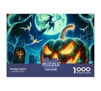 Puzzle 1000 Pièces Nuit d'halloween, Grosse Citrouille dans Un Cimetière Hanté, Idée de Cadeau, Jeu Éducatif Défi pour Adultes 52x38cm/1000pcs