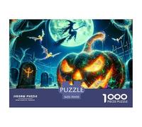Puzzle 1000 Pièces Nuit d'halloween, Grosse Citrouille dans Un Cimetière Hanté, Papier Recyclé, Jeu Difficile, Décoration Murale 70x50cm/1000pcs