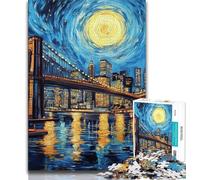 Puzzle 1000 pièces Nuit du Pont de Brooklyn, Difficile à réaliser, mais Amusant et Humoristique, Cadeau d'anniversaire, décoration Murale (75x50cm)