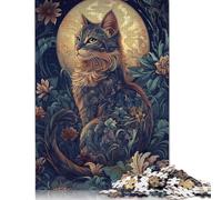 Puzzle 1000 pièces Nuit Lune Chat Mignon Puzzles en Bois Jouets Éducatifs Cadeaux de Noël 1000pcs (75x50cm)
