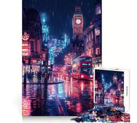 Puzzle 1000 pièces Nuit pluvieuse Londres pour Adolescents, Jeu de logique Fine, Loisirs faciles, Bords Nets, pour Les Festivals (50x75cm)