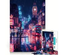 Puzzle 1000 pièces Nuit pluvieuse Londres pour Adolescents, Jeu de logique Fine, Loisirs faciles, Bords Nets, pour Les Festivals (50x75cm)