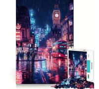 Puzzle 1000 pièces Nuit pluvieuse Londres pour Adolescents Stimule la mémoire Loisirs faciles Bords Nets Surprise de Noël (38x52cm)