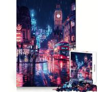Puzzle 1000 pièces Nuit pluvieuse Londres pour Adolescents Stimule la mémoire Loisirs faciles Bords Nets Surprise de Noël (38x52cm)
