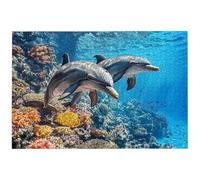 Puzzle 1000 Pièces Océan, 1000 Pièces Puzzle Adulte, Jeu de Concentration, 75x50cm Grand Puzzles Bois pour Décoration Maison, Jeu de Puzzles Dauphin pour Toute la Famille, Cadeau Femme/Homme, -6544