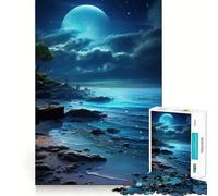 Puzzle 1000 pièces Océan Bleu Ciel Nocturne Articulations Pointues,Jeu de réflexion Amusant,Jeu de détente,Décoration Murale de Noël (38x26cm)