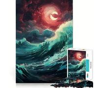Puzzle 1000 pièces Océan Lune Ciel Ajustement Parfait Jeu de Concentration Entraînement Amusant Détente Cadeau de Noël (38x52cm)