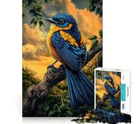 Puzzle 1000 pièces Oiseau Bleu et Jaune sur Une Branche Bordure Fine,Jeu de Loisirs créatifs,Décoration d'anniversaire (38x52cm)