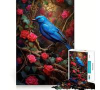 Puzzle 1000 pièces Oiseau Bleu Rose Rouge Bord sans Couture,Jeu de réflexion Amusant,Temps Libre divertissant,Cadeau Artistique de Noël (38x26cm)
