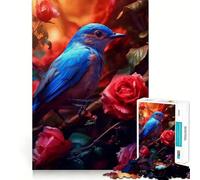 Puzzle 1000 pièces Oiseau Bleu Rose Rouge Découpe précise,défi Intelligent et Amusant,Divertissement et décoration de Noël (38x26cm)
