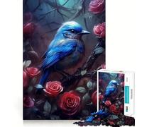 Puzzle 1000 pièces Oiseau Bleu Rose Rouge Découpe précise Jeu de logique et de détente,Décoration de Noël pour la Maison (38x52cm)