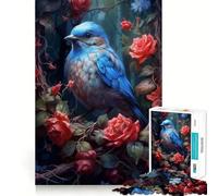Puzzle 1000 pièces Oiseau Bleu Rose Rouge Découpe précise Jeu de logique et de détente,Décoration de Noël pour la Maison (50x75cm)