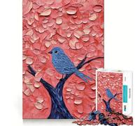 Puzzle 1000 pièces Oiseau Bleu sur Arbre Rose Découpe Impeccable Jeu de réflexion Amusant et Stimulant,Divertissement idéal pour Les Moments de détente,Cadeau Artistique de Noël (38x26cm)