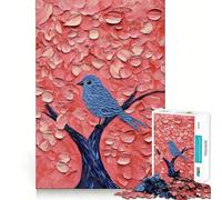 Puzzle 1000 pièces Oiseau Bleu sur Arbre Rose Jeu de précision,Jeu d'adresse et de logique,Divertissement pour Passer Le Temps,Cadeau d'anniversaire Amusant (50x75cm)