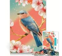 Puzzle 1000 pièces Oiseau Bleu sur Branche de Cerisier en Fleurs Découpe Impeccable Jeu de réflexion Amusant et Stimulant,Divertissement idéal pour Les Moments de détente,Cadeau Artistique de Noël