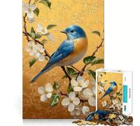 Puzzle 1000 pièces Oiseau Bleu sur Fleurs Découpe Impeccable Jeu de réflexion Amusant et Stimulant,Divertissement idéal pour Les Moments de détente,Cadeau Artistique de Noël (38x52cm)